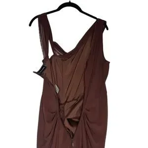 PrettyLittleThing | Dresses | Prettylittlething Chocolate Chiffon  Asymmetric Strap Draped Midi Dress Sz 8 | Poshmark